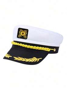 1pc Embroidered Captain's Hat, Uniform Prop Captain's Cap, Suitable For Party Accessories,Summer,Beach,Holiday,Festival,Travel - J - View 11