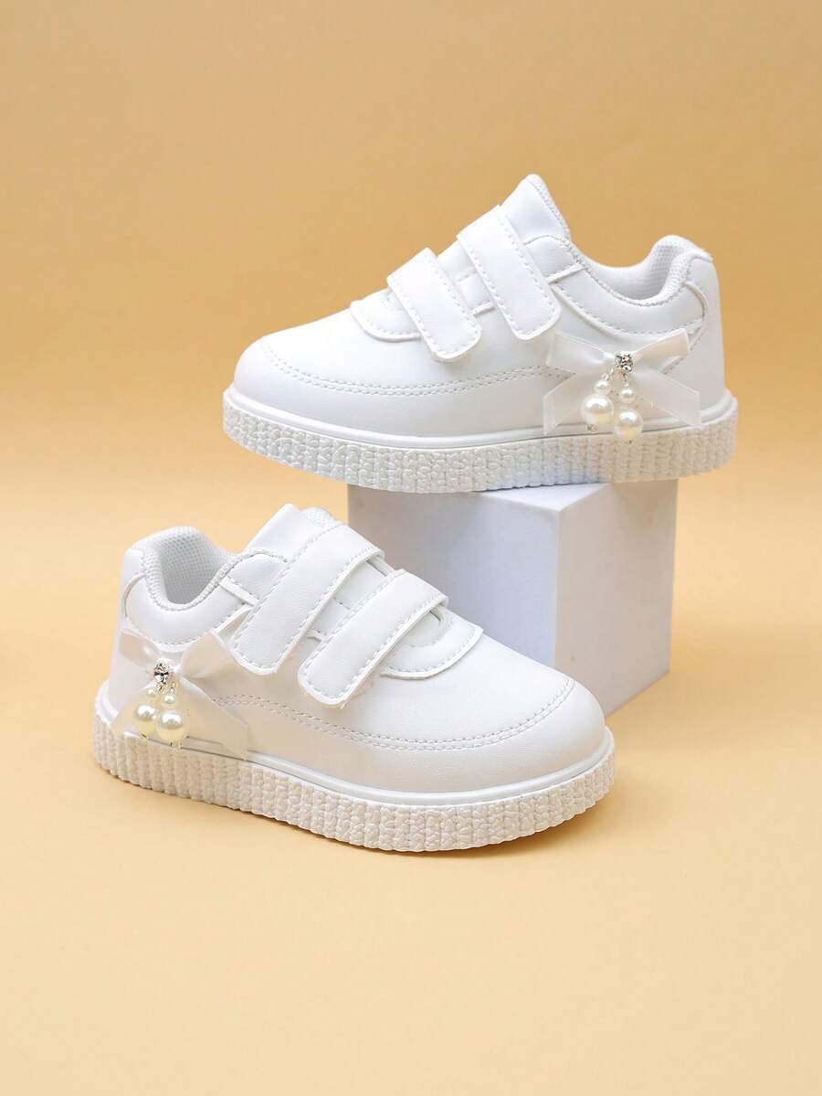 儿童鞋春季新品,防滑女童蝴蝶结运动鞋,卡通男童休闲运动鞋,婴儿跑步鞋,小白鞋 - 白色 - 查看 1