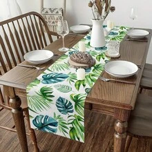 1pc Tropical Palm Leaf Table Runner - Watercolor Green Velvet Plant Design, Rectangular Kitchen And Dining Decor, Botanical Tablecloth, Tropical Theme Decoration, Cultural Surface, Palm Tree Decor - Multicolor - View 7