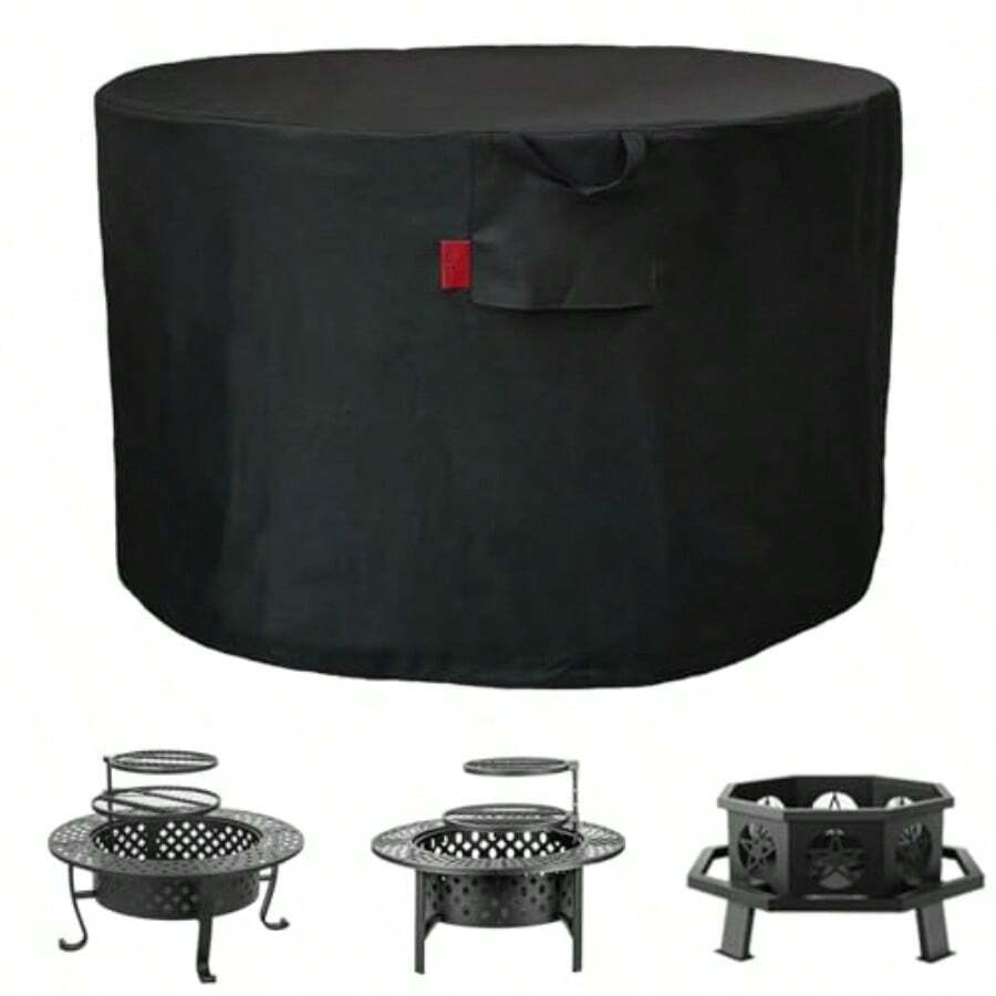 Funda impermeable para hoguera redonda 600D resistente y negra se adapta a chimeneas de leña de 36 a 43 pulgadas parrilla de hoguera o proceso de bricolaje de anillo de hoguera L 44 pulgadas de profundidad x 24 pulgadas de alto - Negro - Ver 1