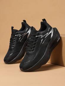 BALTEOP Women's Lace-Up Black Breathable Comfortable Lightweight Geometric Pattern Running Shoes With Bouncy Popcorn Soles - Black - View 9