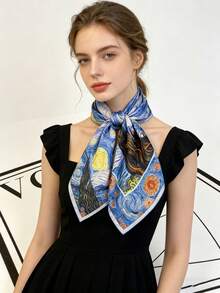 1 Khăn lụa cao cấp, 100% lụa tơ tằm, in họa tiết tranh trừu tượng Van Gogh, khăn vuông 70cm, khăn lụa satin, phụ kiện đa năng, quà tặng cao cấp - Nhiều màu - Xem 3