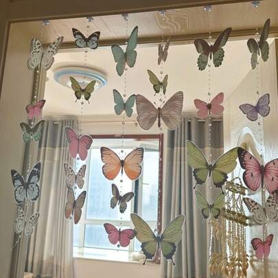 1 Set DIY Pearl Butterfly Decor Curtain, Butterfly Design, Multi-Color Pearls And Hooks, Easy Installation, Suitable For Wedding Decor, Photo Backdrop, Room Decoration