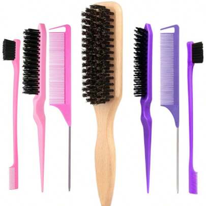 Bộ 1-4 cọ, cọ chải tóc và râu lông heo rừng unisex, cọ tạo kiểu tóc chuyên nghiệp, dây buộc tóc, băng đô chắc chắn, lược đuôi nhọn để nhuộm tóc, thích hợp cho tiệm cắt tóc, thẩm mỹ viện, du lịch, tựu trường, kỳ nghỉ, phụ kiện tóc nữ.