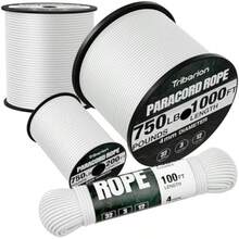 Cuerda de paracaídas de 340 kg 200 pies 5/32 pulgadas cuerda de paracaídas de 4 mm y 12 hebras Cuerda de carrete resistente para supervivencia equipo de camping pulsera de - Blanco - Ver 1
