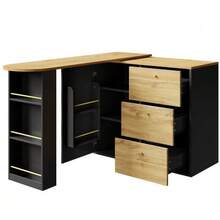 Extendable Bar Table With Storage (138-204*39*104cm), 360° Rotating Dining Bar, Modern Mobile Bar Table, High Kitchen Island Table, Bistro Table, Sideboard With Wood Grain - Black - View 6