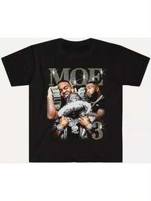 Women's T-Shirt Unisex T-Shirt Made Of Pure Cotton Graphic Tee 's Casual Graphic T-Shirt With The Following Features Shiny Gold MOE Text And Opulent Graphic Design With Two Stylish Men And A Gold 3 Striking And Luxurious... - Black - View 4