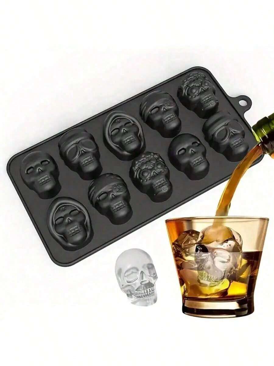 1 pieza Molde de silicona con 5 formas diferentes de calavera para chocolate de Halloween, incluye un set 2 en 1 con molde para caramelos de gelatina - Ver 1