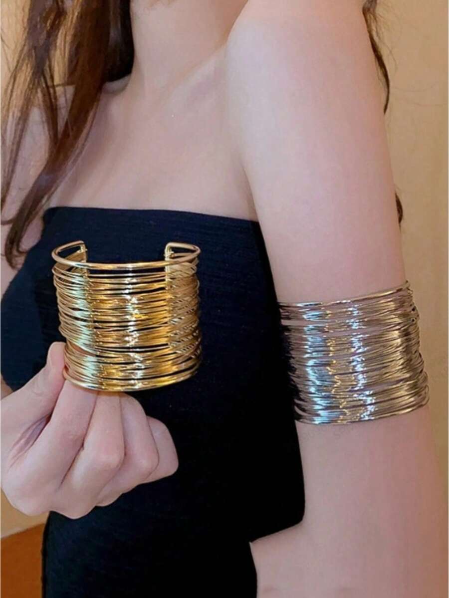 1 chiếc vòng tay kim loại rỗng hình chữ C thời trang, có thể điều chỉnh kích thước, thích hợp để đeo hàng ngày và trong các dịp lễ hội, mùa hè, làm trang sức. - Nhiều màu - Xem 1