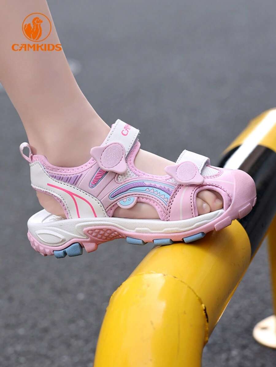 Kids Sports Sandals, Boys Sports Sandals, Girls Sports Sandals, Campus Shoes Series, Toe Protection Function, Outdoor Beach Sandals, Sports Sandals, Suitable For Daily Wear, Dual-Strap Design, Non-Slip Durable Soles, Adjustable Hook & Loop Beach Sandals, Spring/Summer - Pink - View 1