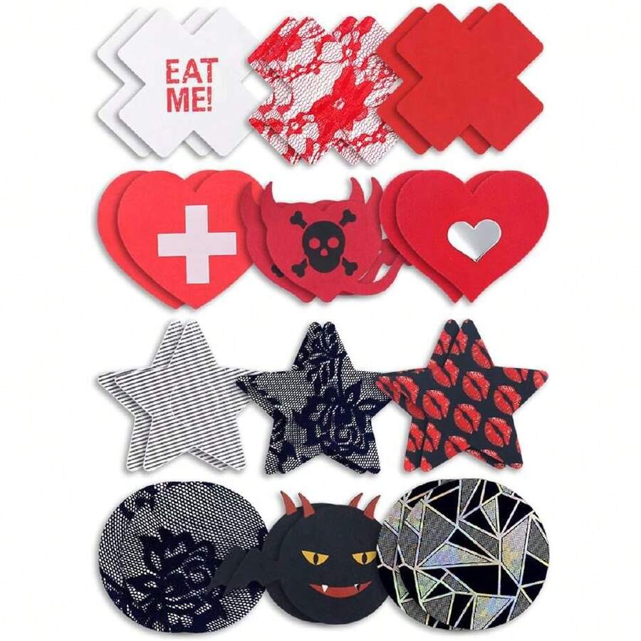 , 12 Pairs Nipple Covers Glitter Pasties Breast Petals Stickers For Women,44740955 - 紅色 - 查看 1