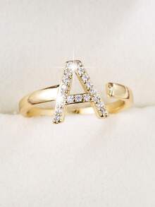 1pc Minimalist Letter Design Cubic Zirconia Inlaid Adjustable Ring For Women - Multicolor - View 21