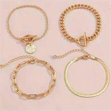 Bộ 4 chiếc vòng tay và lắc tay mặt dây chuyền hình đồng xu phong cách Boho cổ điển, trang sức nhiều lớp dành cho nữ. Phụ kiện ngày Valentine. - Nhiều màu - Xem 5