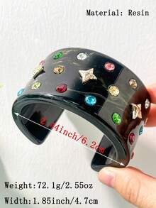 1pc Autumn/Winter New Punk Style Black & White Contrast Resin Bracelet, Multi-Element Rivet Design With Star Decor, Suitable For Women's Daily Wear, Asymmetric Round Jewelry Fashion Gift - Multicolor E - View 13