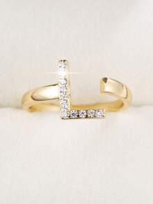 1pc Minimalist Letter Design Cubic Zirconia Inlaid Adjustable Ring For Women - Multicolor - View 52