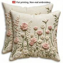 1/2/4pcs 2D Floral Print Decorative Pillow Covers, Soft Luxury French Style, Suitable For Daily Home Use/Soft & Comfortable Pillow Covers, Single-Sided Without Insert, Machine Washable - Beige - View 8