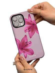 GIIPPA 1 Pc Phone 17 Pro Max Case With Pale Pink Base And Fuchsia Lily Pattern Design, Suitable For Phone 16 Pro Max, 15 Pro Max, 14 Pro Max, Korean Stylish And Interesting Phone Case, Compatible With 11/12/13/14/15/17 Pro Max Plus, Elegant Design Suitable For Both Men And Women, Ideal Gift For Girlfriend On Christmas, Valentine's Day, Easter, Wedding Season And Birthday - Multicolor - View 4