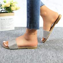 lunryet Women's Rhinestone Slide Sandals, Crystal Embellished Flat Slippers: Stylish Design, Non-Slip Rubber Sole, Latex Insole For Comfort, Perfect For Shopping, Parties, And Casual Outings - Bạc - Xem 3