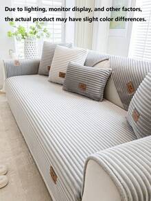 1pc Minimalist Plush Striped Sofa Cushion Cover - Pet Friendly, Non-Slip, Fits 1/2/3/4 Seater Sofa Combination. Sofa Protector Cover For Living Room And Home Furniture, Decorative Label Design For Premium Quality. - Multicolor - View 7