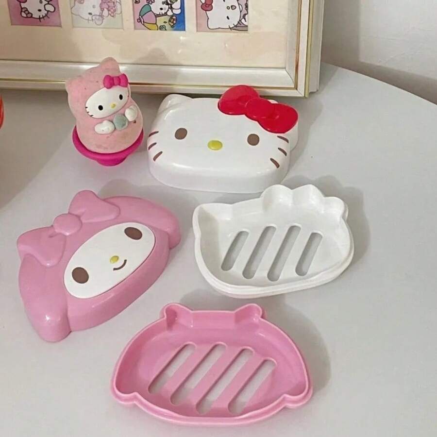 New Hello Kitty My Melody Kawaii Anime Cartoon Soap Box Household Use Bathroom Drain Cute Sense Of Luxury Creativity - A - View 1