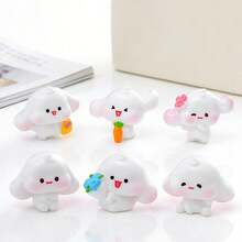 6 piezas Lindas figuritas de conejo de orejas largas con canasta de flores de primavera, accesorios de decoración miniatura para casa de muñecas DIY, decoración interior de automóvil - conejo de orejas largas - Ver 8