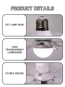 Kipas Angin Langit-Langit 2-in-1 dengan Soket Lampu E26/E27, Bohlam LED, dan Kontrol Jarak Jauh, Pemasangan Mudah, Tidak Perlu Kabel, Dapat Diredupkan, Cocok untuk Dapur, Kamar Tidur, Ruang Tamu, dan Ruang Belajar. - Satu-Ukuran - View 10