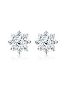 Pendientes de moissanita de plata de ley 925, pendientes elegantes de uso diario hipoalergénicos de lujo de nicho, regalo de cumpleaños para la novia con certificado - Plateado - Ver 8