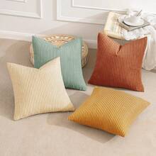 4pcs Bohemian Countryside Style Pillow Cover Set, Soft Corduroy Home Decor Cushion Covers For Sofa, Bed, Living Room In Spring, Green-Orange Ombre Series (Covers Only) - Multicolor - View 4