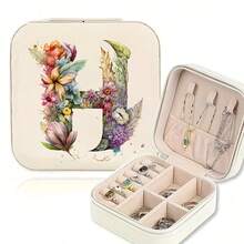 1pc Small Jewelry Box, Portable Jewelry Storage Box With 26 Alphabet & Flower Design, Floral Letter Mini Flocked Lining Jewelry Box - Zipper Pouch, Suitable For Rings, Necklaces, Earrings & Studs - Durable Travel-Friendly Design, Great For Travel And Home Use, Jewelry Box - Multicolor - View 7