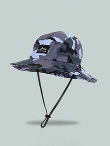 1pc Unisex Spring/Summer Camouflage Hiking Cap, Outdoor Casual Sun Protection Fishing Hat With Letter Print - Wide-brimmed Sun Hat - View 12