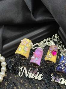 10pcs Handmade Full Coverage Short Duck Shape Press-On Nails, Yellow Nail Art, 3D Star & Rhinestone & Pearl & Bubble Decor, Y2K Sweet Girl Dreamy Style, Removable & Reusable Fake Nails, Suitable For Party, Daily Wear & Cosplay, With Jelly Glue And Nail File - Yellow - View 5