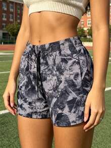 2026 Summer New Versatile Floral Print Shorts, Drawstring Waist Design Casual Bermuda Shorts Sports - Black - View 10