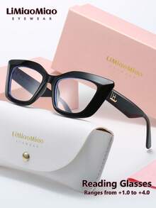 LiMiaoMiao 1pc Unisex Cat Eye Vintage Reading Glasses, Multi-Color, Clear Lens, Computer/Reading Glasses, Magnification +1.0 To +4.0, With Case & Cloth, Suitable As Holiday Gift - Transparent - View 18