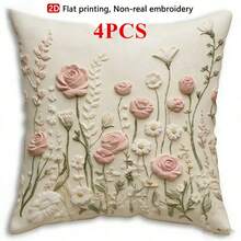 1/2/4pcs 2D Floral Print Decorative Pillow Covers, Soft Luxury French Style, Suitable For Daily Home Use/Soft & Comfortable Pillow Covers, Single-Sided Without Insert, Machine Washable - Beige - View 12