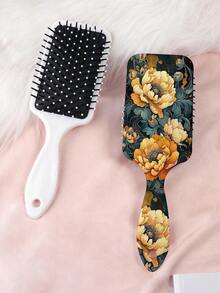 1pc Vintage English Floral Series Air Cushion Comb, Featuring Delicate Floral Patterns Of Flowers, Peonies, Tulips, Roses, Made Of Durable PC+TPU Material, Smooths Hair For Styling And Care - Multicolor - View 9