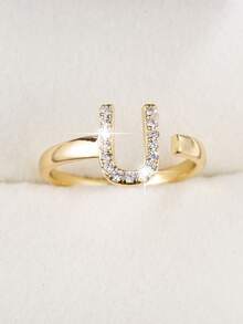 1pc Minimalist Letter Design Cubic Zirconia Inlaid Adjustable Ring For Women - Multicolor - View 23