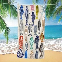 1 pieza Toalla de playa con estampado de peces de colores, manta de playa grande de secado rápido de poliéster para diversión de verano, a prueba de arena y sol, ligera y cómoda, adecuada para surf, natación y yoga - Multicolor - Ver 1