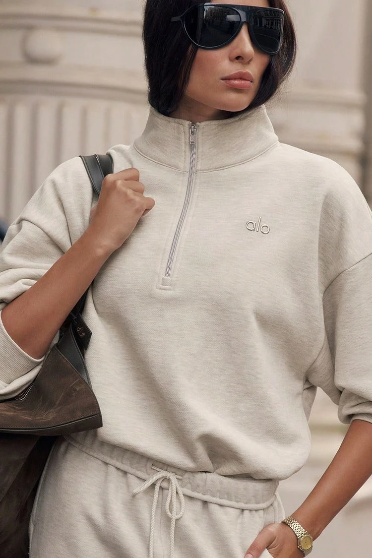 Alo Yoga Accolade 1/4 Zip Pullover Unisex Style. Designed For A Boxy Oatmeal Heather U3040rg - 米色 - 查看 1