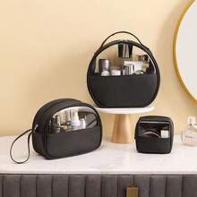 1pc Large Capacity Clear PVC Makeup Bag, Semicircle Transparent Cosmetic Organizer, No Logo Portable Handheld Toiletry Bag, Ins Style Waterproof Travel Storage Pouch - View 8