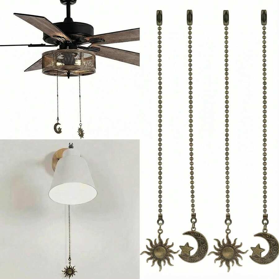 4pcs Sun & Moon Ceiling Fan Pull Chain Decorative Totem Bohemian Style Pull Chain Pendant Extension 12 Inch Lighting Ceiling Fan Beads Ball Ceiling Fan Pull Chain Extension Decorative Ornament With Connector - Sun + Moon - View 1