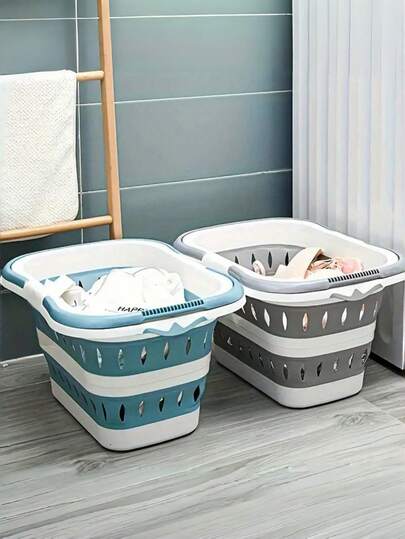 Giỏ đựng quần áo bẩn bằng nhựa có thể gấp gọn, giỏ đựng quần áo bẩn lớn có thiết kế rỗng thoáng khí và tay cầm, giỏ đựng quần áo bẩn gấp gọn tiết kiệm không gian, thích hợp cho phòng tắm, phòng ngủ, ký túc xá, phòng giặt.