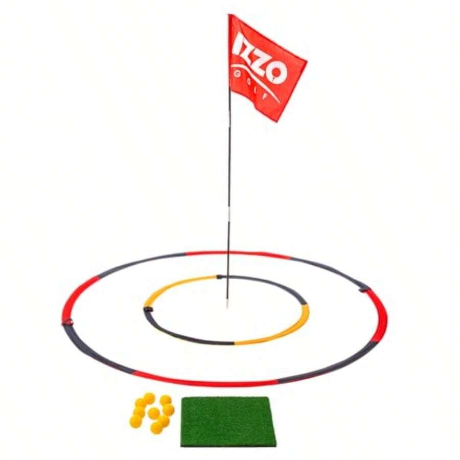 Izzo Golf Backyard Bullseye Golf Practice Set 1 Piece - Backyard Golf Practice Range with Foam Practice Golf Balls - RojoAzulAmarillo. - Ver 1