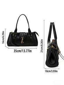 1 pièce Sac à épaule pour femme, sac à main de créateur avec décoration de serrure en métal, bandoulière réglable pour porter en travers du corps, accessoire de mode urbaine polyvalent, cadeau idéal pour la fête des mères, compagnon parfait pour le shopping, les sorties, les voyages, les fêtes et plus encore - Noir - Voir 3