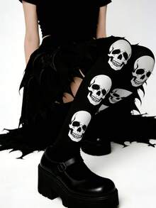 1 đôi tất dài quá đầu gối in hình đầu lâu phong cách Gothic, kiểu dáng thời trang đường phố dành cho nữ, trang phục mùa hè thoải mái. - Nhiều màu - Xem 6