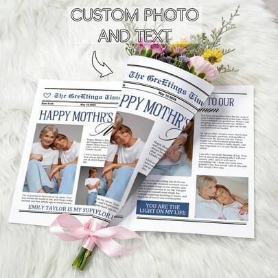 Envoltura de flores con estilo de periódico personalizado para mamá, regalo personalizado del Día de la Madre, envoltura de regalo con estilo de periódico personalizado