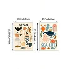 1/2 件波西米亚风格海洋生物墙画，可爱美人鱼和海洋生物装饰，儿童房、婴儿房、浴室教育水下主题海报，无框 - 彩色 - 查看 14