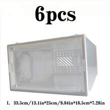 Hộp đựng giày trong suốt có thể xếp chồng, được làm từ khung ABS và chất liệu PP, bền chắc, cấu trúc khóa liên kết ổn định và không bị đổ, có lỗ thông gió và thiết kế cửa trước trong suốt, có thể gấp gọn để tiết kiệm không gian lưu trữ, có thể chứa giày cỡ 11 nữ / cỡ 44 nam trở xuống, cũng thích hợp để đựng các vật dụng linh tinh và mỹ phẩm, hoàn hảo cho lối vào, tủ quần áo, phòng ngủ, ký túc xá và các trường hợp khác, một dụng cụ sắp xếp hiệu quả cho giày dép và các vật dụng nhỏ. - Xem 19