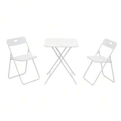 Three-Piece Foldable Bistro Set For Outdoor Use, E-Coated, Foldable Garden Furniture, 2 Chairs And 1 Table, Weatherproof Set For Indoor And Outdoor Use.