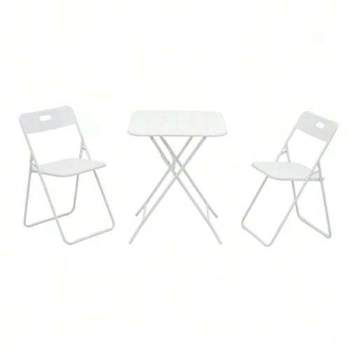 Three-Piece Foldable Bistro Set For Outdoor Use, E-Coated, Foldable Garden Furniture, 2 Chairs And 1 Table, Weatherproof Set For Indoor And Outdoor Use. - Putih - View 1