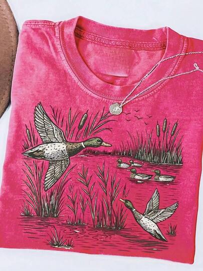 Summer TopsWomen's Washed T-Shirt - Women's Washed T-Shirts, Retro Mallard Duck T-Shirts, Duck Hunting Shirts, Duck Hunter T-Shirts, Mallard Duck, Hunting T-Shirts,  Streetwear, Local Warehouse. - Summer Tops - 2026 New Summer Fits For Women  - Women's Clothes - 100% Cotton Unisex TopLoose And Comfortablesummer Clothes  Vacation Outfits Women